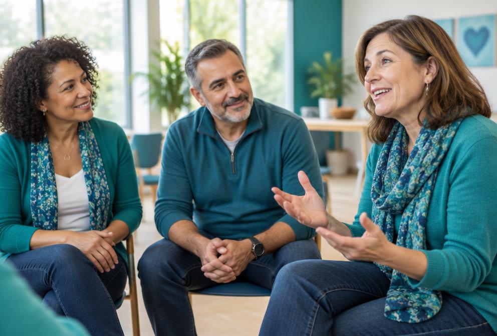 Community members sharing experiences in a support group