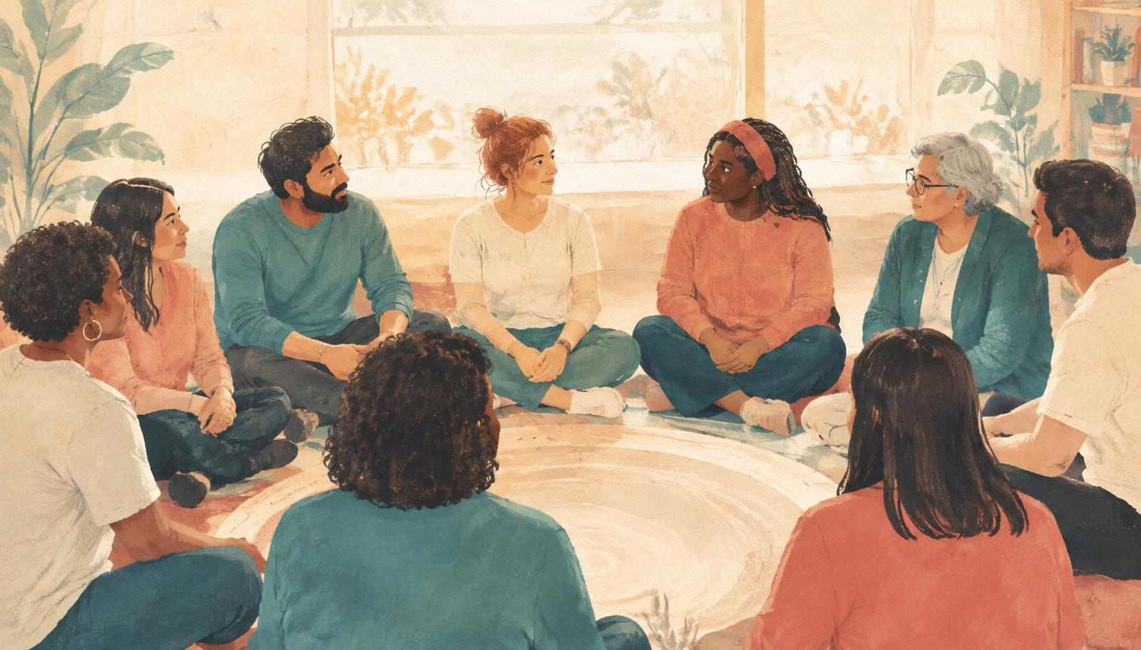 People gathering in a support circle