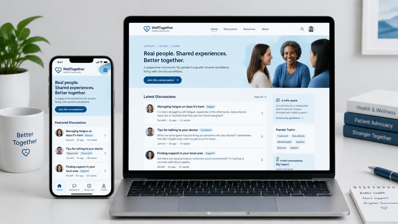 Branded community page on phone and laptop